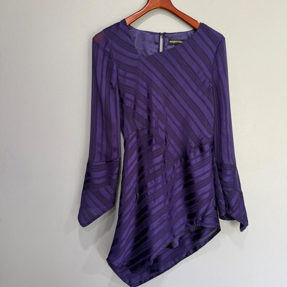 Newport News Tops - Vtg Y2K dark academia Purple Striped Asymmetrical Long Sleeve Blouse Top Size 0